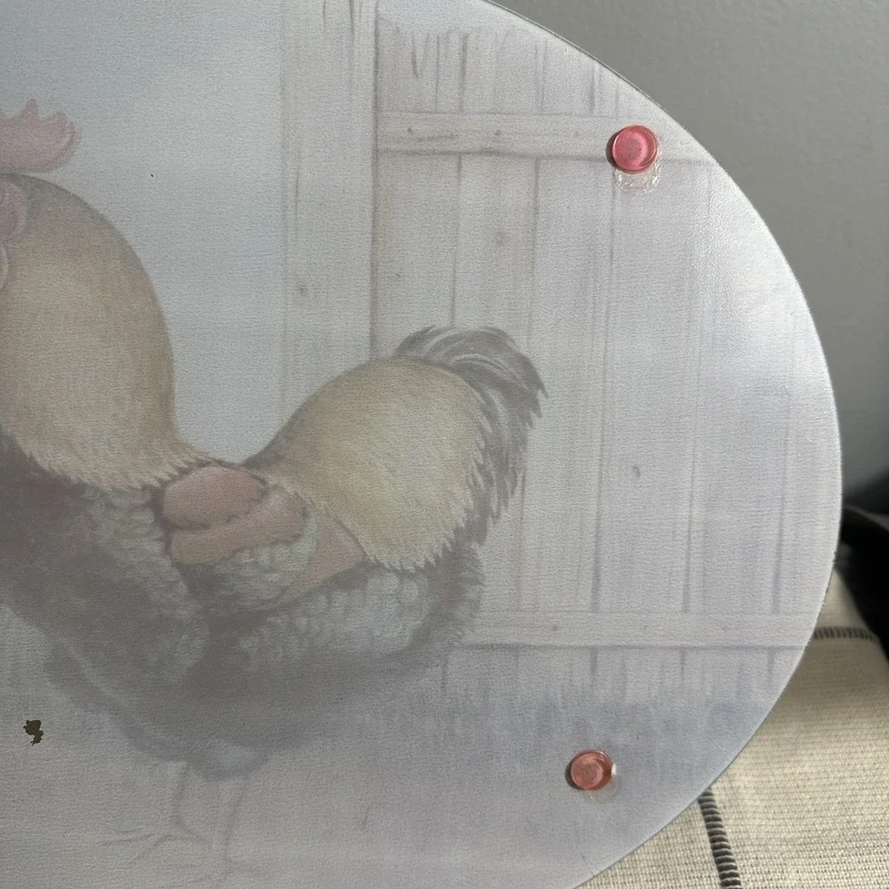 Vintage Tempered Glass Cutting Board Rustic Rooster‎ Design Oval Farmhouse
